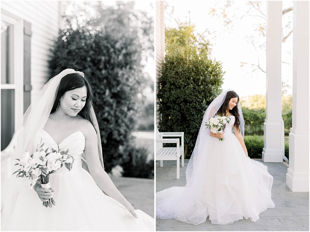 Collage of Carina in her dress and veil at Arkansas Wedding Venue