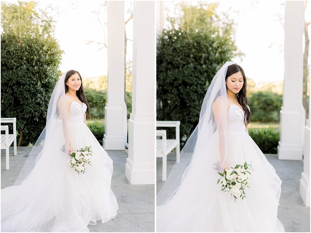 Collage of Carina posing with her bouquet