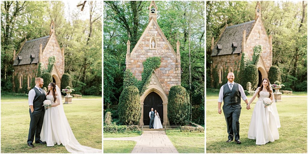 Collage of Josh and Prisca outside a cathedral during their Arkansas Elopement