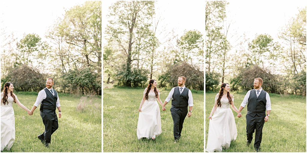 Collage of Josh and Prisca walking in a field during their Arkansas Elopement