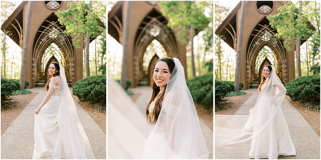 Collage of Prisca posing with her veil