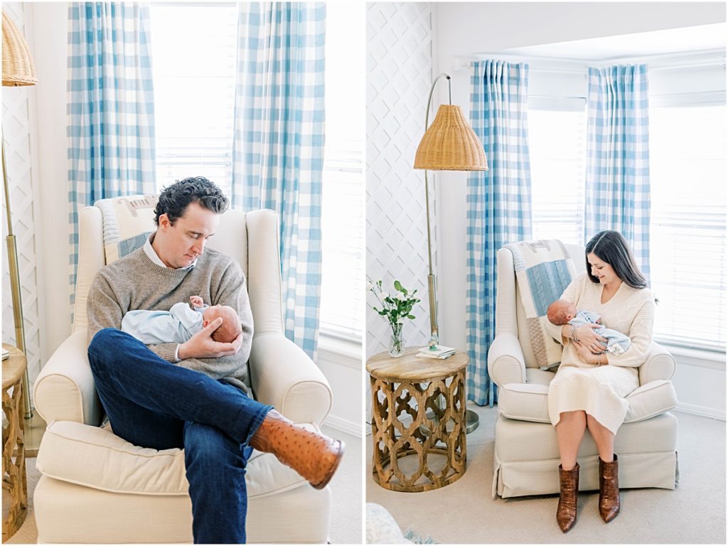 Collage of Mother holding Baby, and Father holding Baby during Newborn Photography session