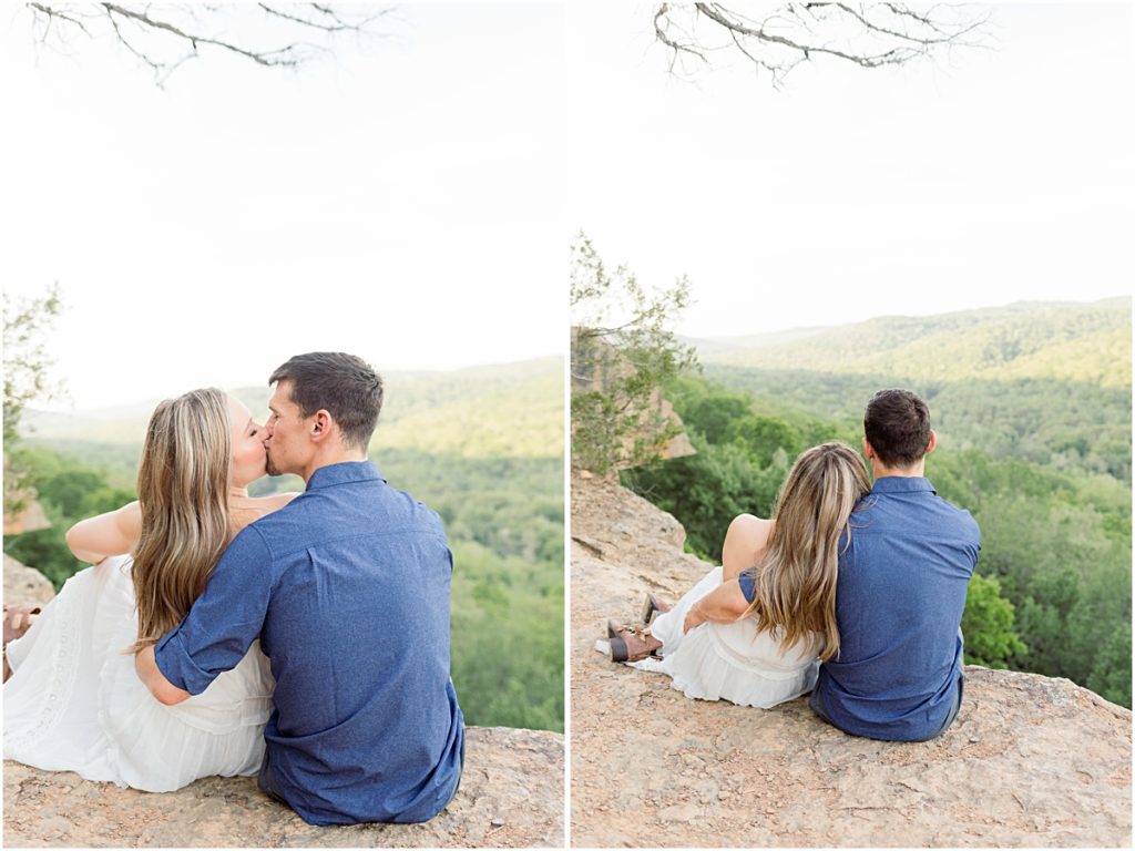 Collage of a close up and a full body photo of Sarah and Jarod cuddling on Yellow Rock Trail.