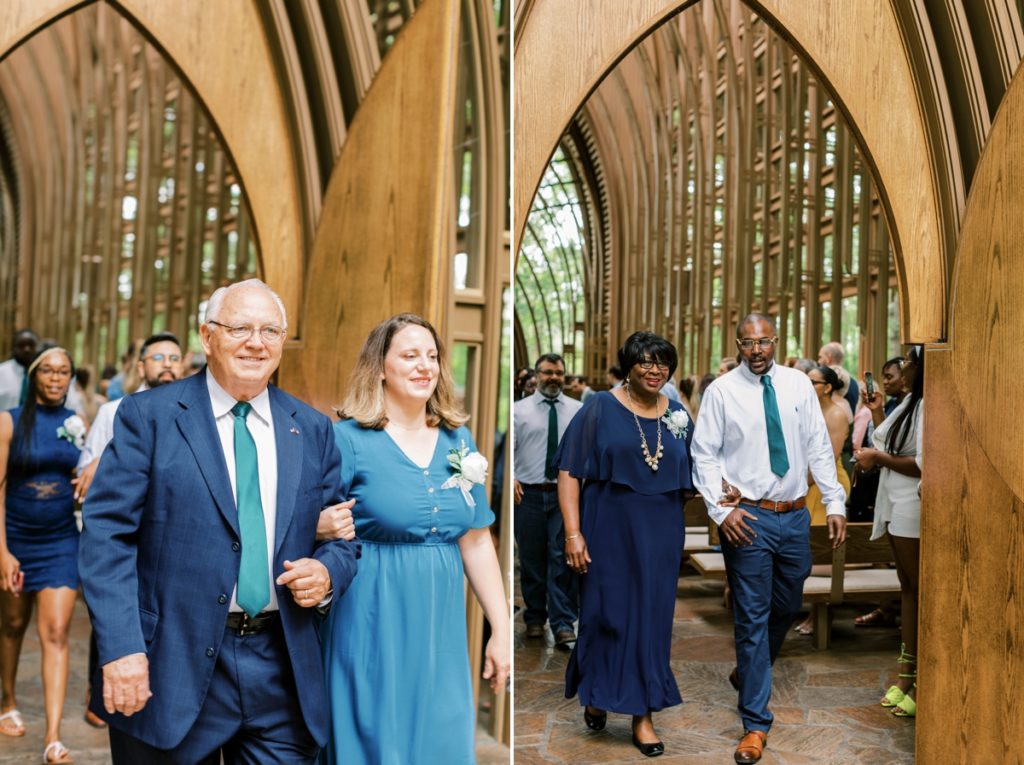 Collage of the processional as wedding party members leave the ceremony.
