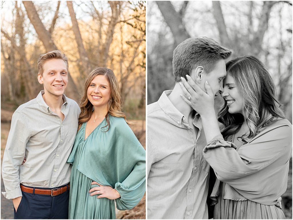 Collage of Jillian and Craig standing and nuzzling in a field during Bella Vista Engagement