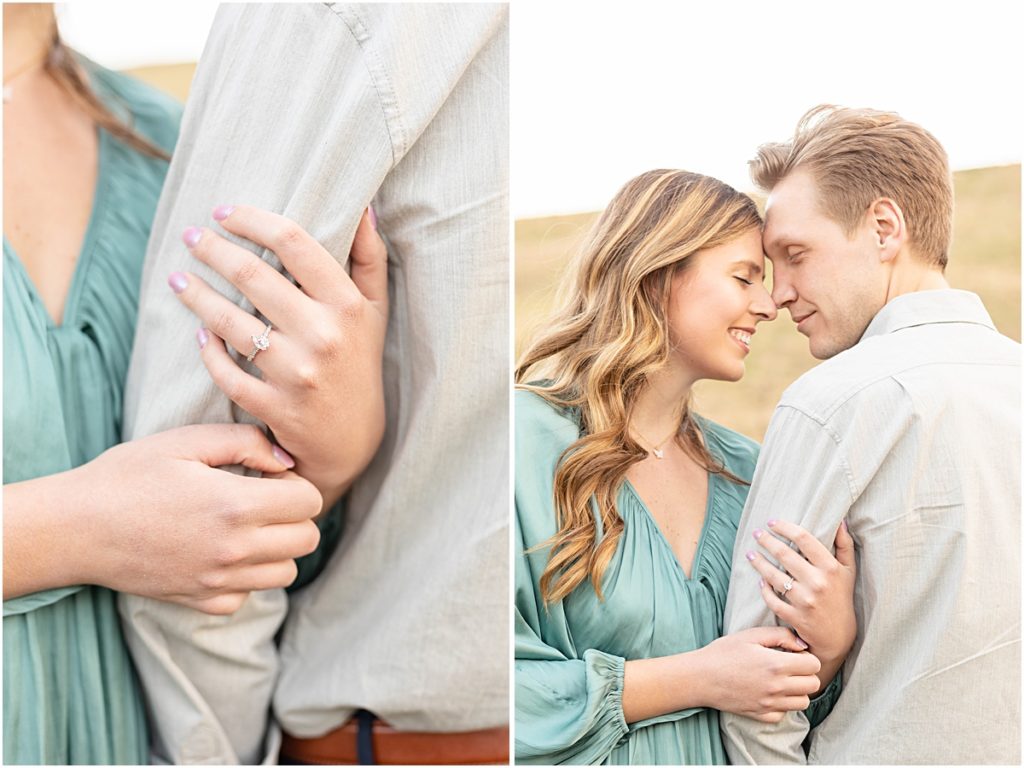 Collage of Jillian holding onto Craig, and a detail photo of the ring