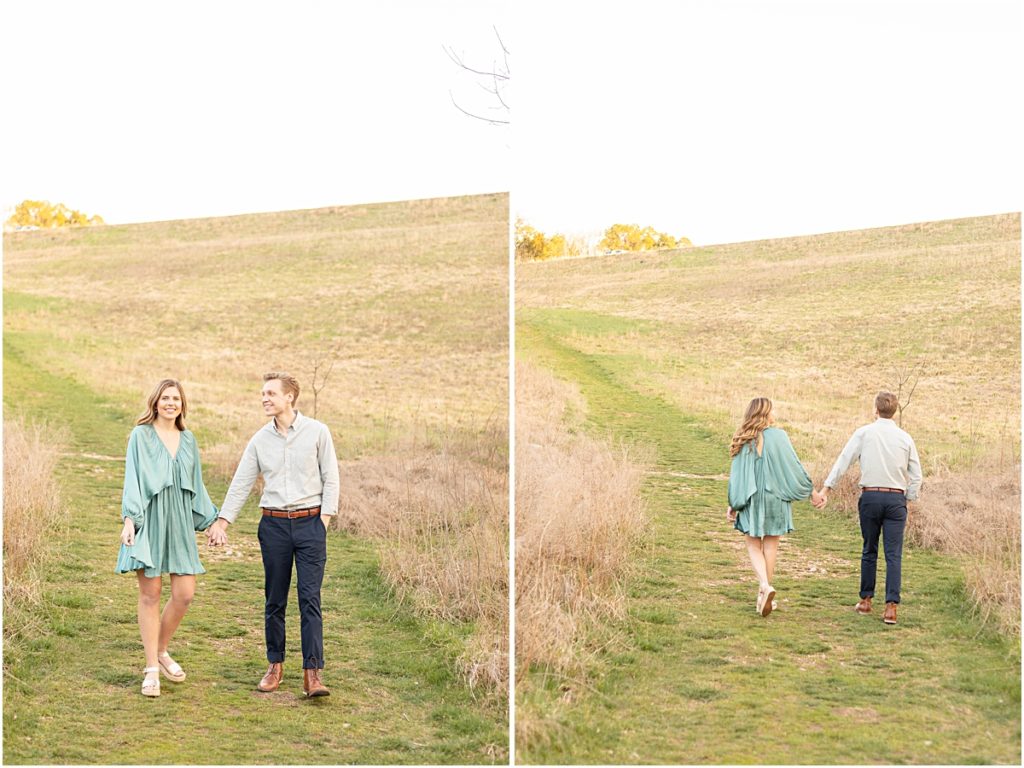 Collage of Jillian and Craig walking and running in a field. 