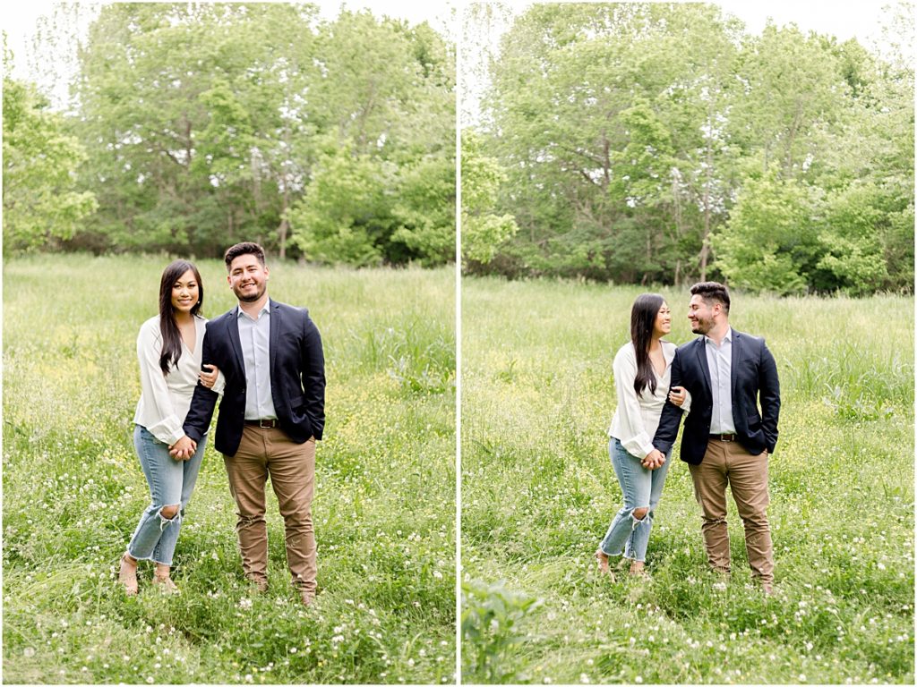 Collage of Jorge and Carina holding hands in a field