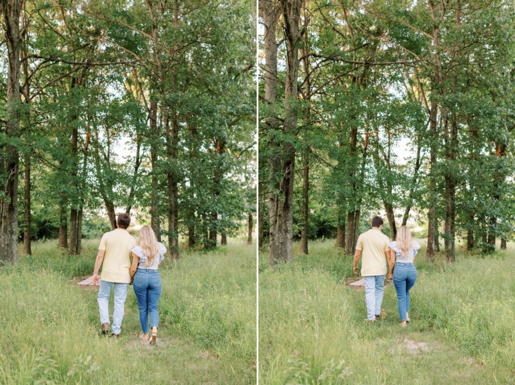 Collage of a couple walking away into the woods at Wilson Springs Nature Reserve.