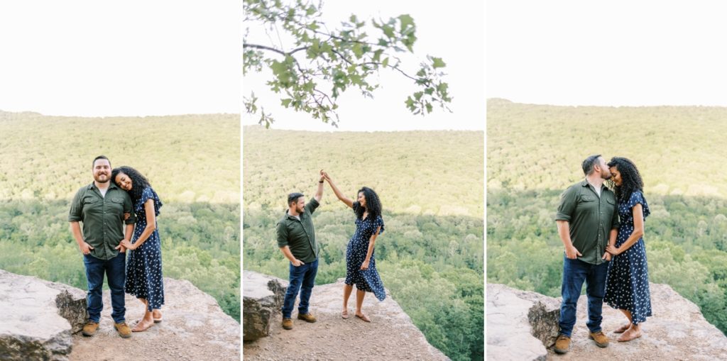 Collage of Leah and Tommy dancing and kissing on the edge of a cliff at Yellow Rock.