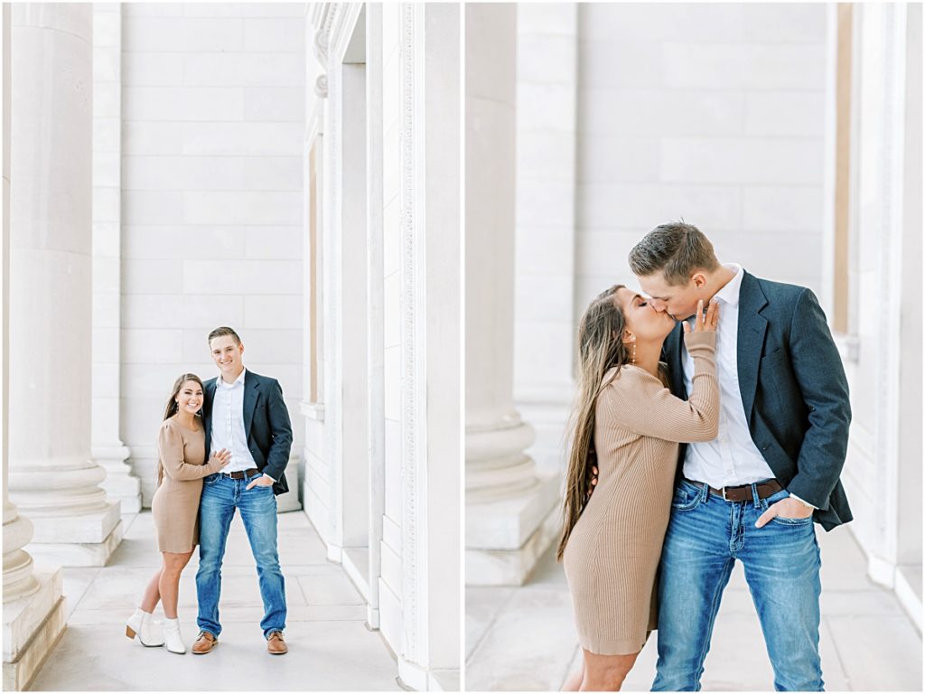 Collage of Madi and Ty, kissing at State Capital. Pictures taken by Arkansas Photographer