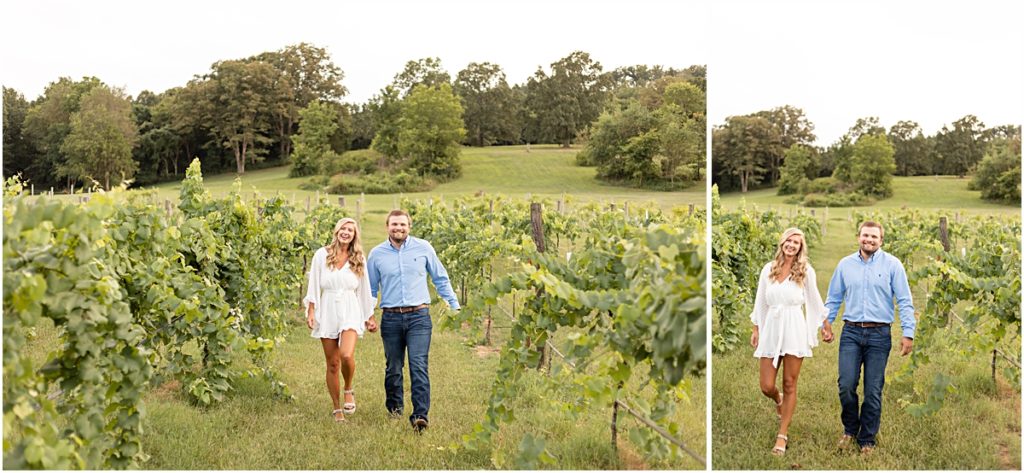 Collage of Remington and Jackson walking and laughing through the vineyards 