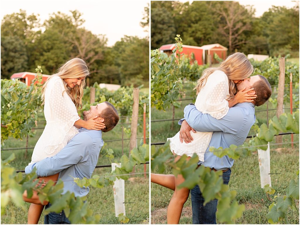 Collage of Jackson lifting up Remington and kissing her during a Springdale AR Engagement session 
