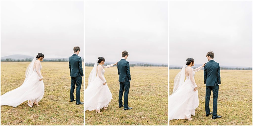 Emily and Lawrence's first look during Arkansas Elopement 