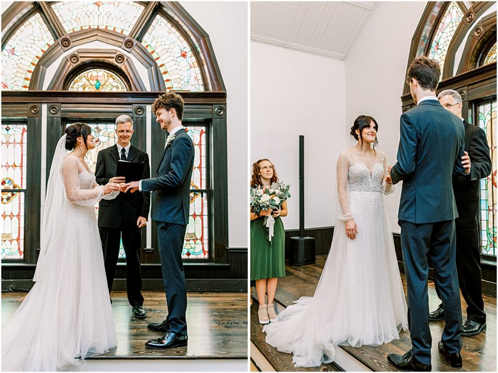 Collage of the exchange of rings during Arkansas Elopement 