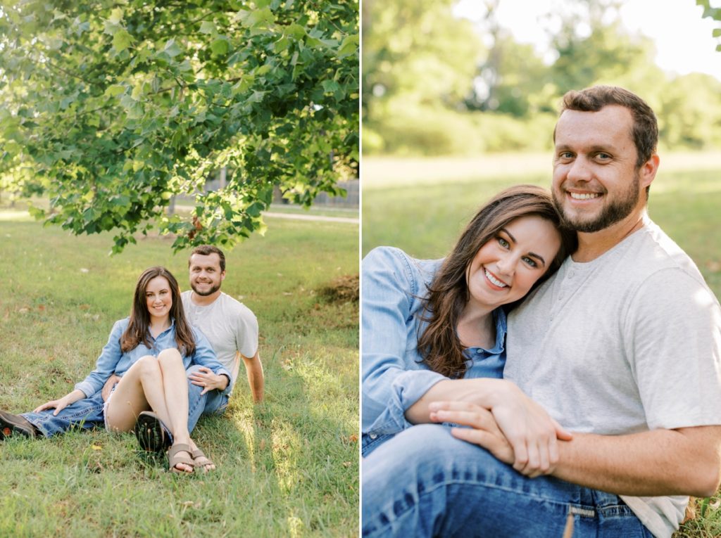 Collage of a woman sitting in her fiance's lap while they smile and cuddle together