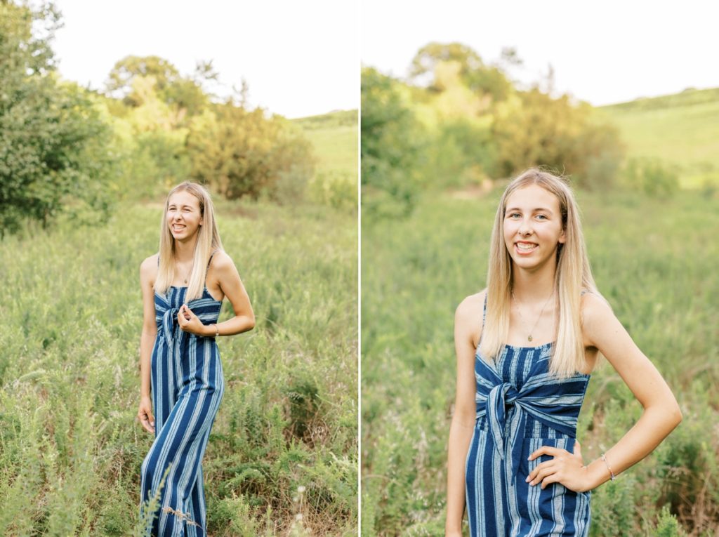 Collage of Natalie laughing in a field during her senior session with Emily Quigley Photography.