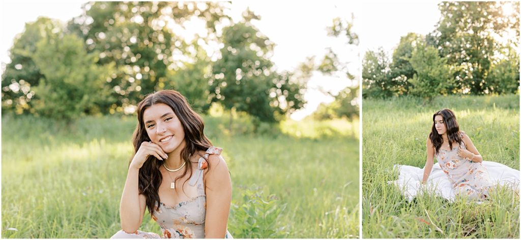 Collage of Madison sitting in a field photograph taken by a Senior Photographer in Bentonville AR