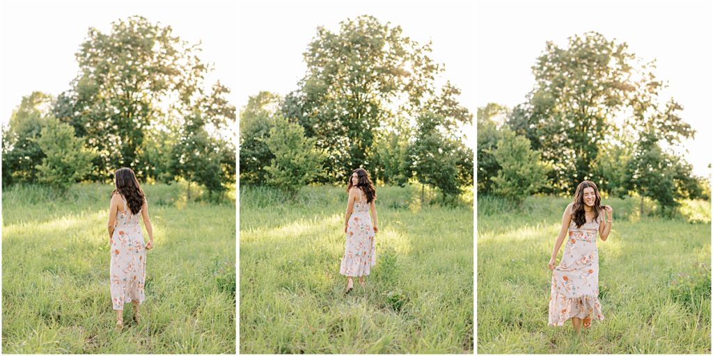 Collage of Madison walking in a field photograph taken by a Senior Photographer in Bentonville AR
